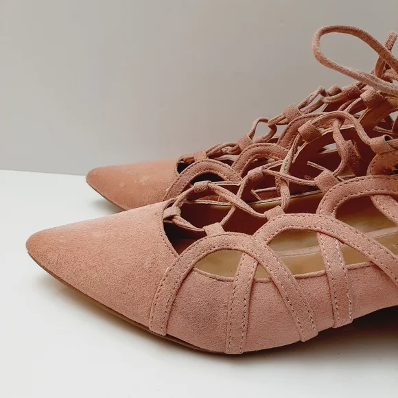Design Lab by LORD & TAYLOR Sarie Lace-Up Pointy Toe Heels Vegan Suede Pink Sz 8 - Picture 3 of 16
